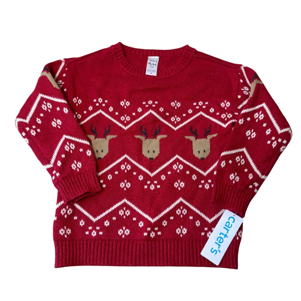 Carter's Toddler Boy Christmas Reindeer Fair Isle Cotton Long Sleeve Sweater NWT